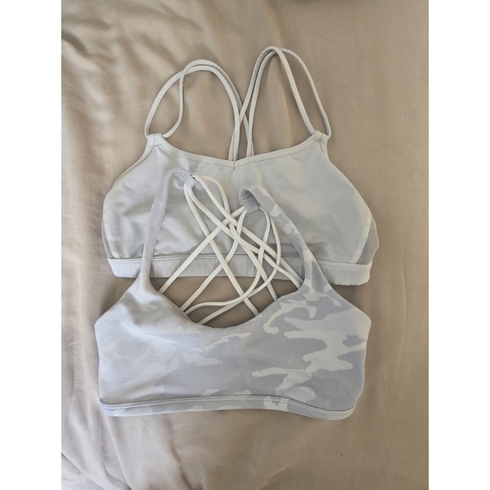 Lululemon sports bra size 6, Lot Of 2 camo strappy ribbed mesh yoga pilates run